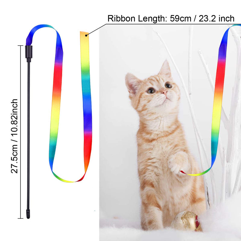 12 Pack Cat Feather Toys Set, Retractable Cat Teaser Wand with 9pcs Bell Refills Toys, Rainbow Wand and Spring Wand for Indoor Cats Kitten Interactive - PawsPlanet Australia