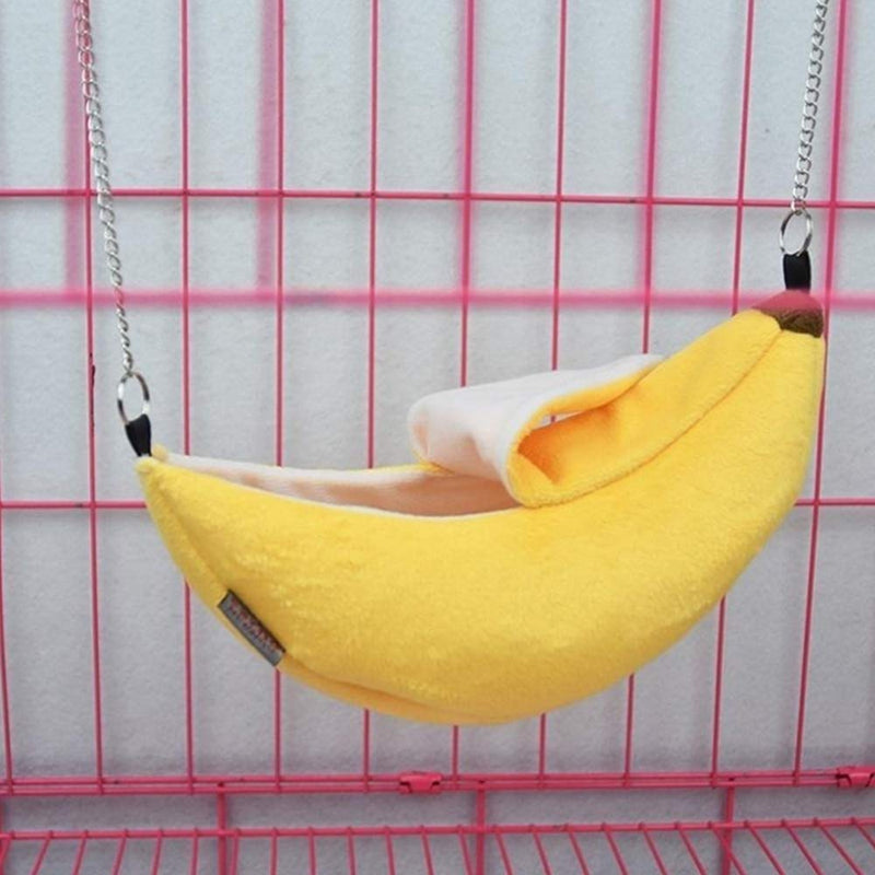 [Australia] - KHLZ US Banana Hamster Bed House Hammock, Small Animal Warm Bed House Cage, Nest Hamster Accessories Sugar Hamster Squirrel My Neighbor Totoro Hedgehog Mouse Bird Pet (Green + Yellow) 