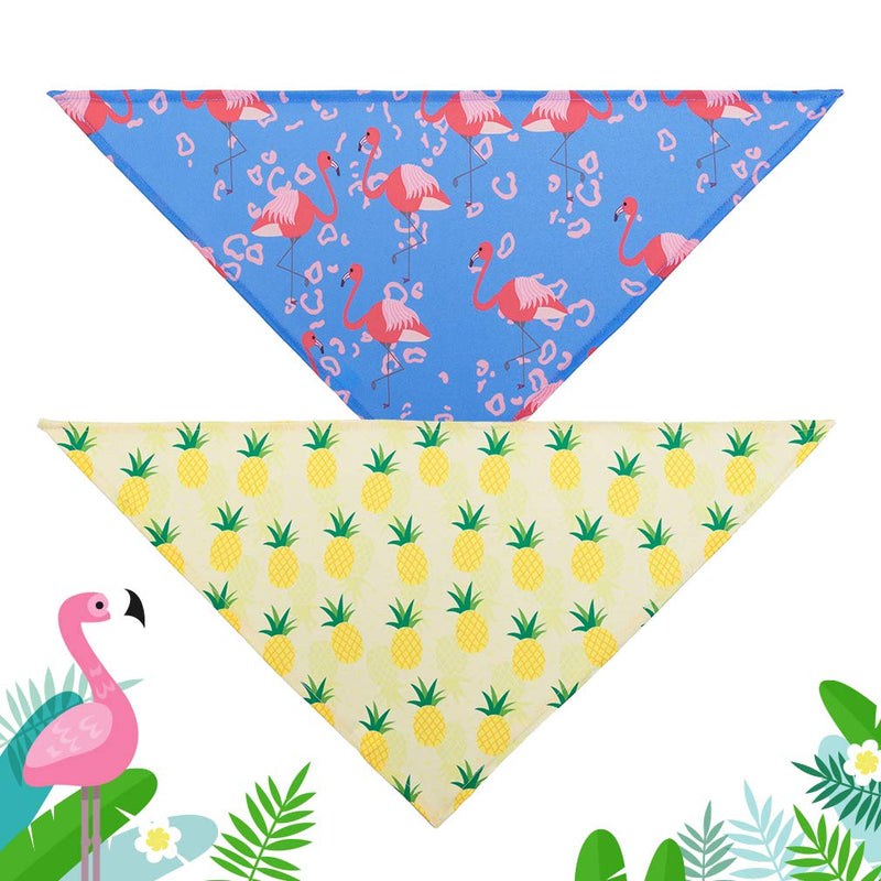 BINGPET Hawaii Style Dog Bandana 2 Pack - Pineapple Flamingo Elements Summer Soft Washable Triangle Scarf Holiday Bandana Accessories for Small Medium Large Pet Dogs - PawsPlanet Australia