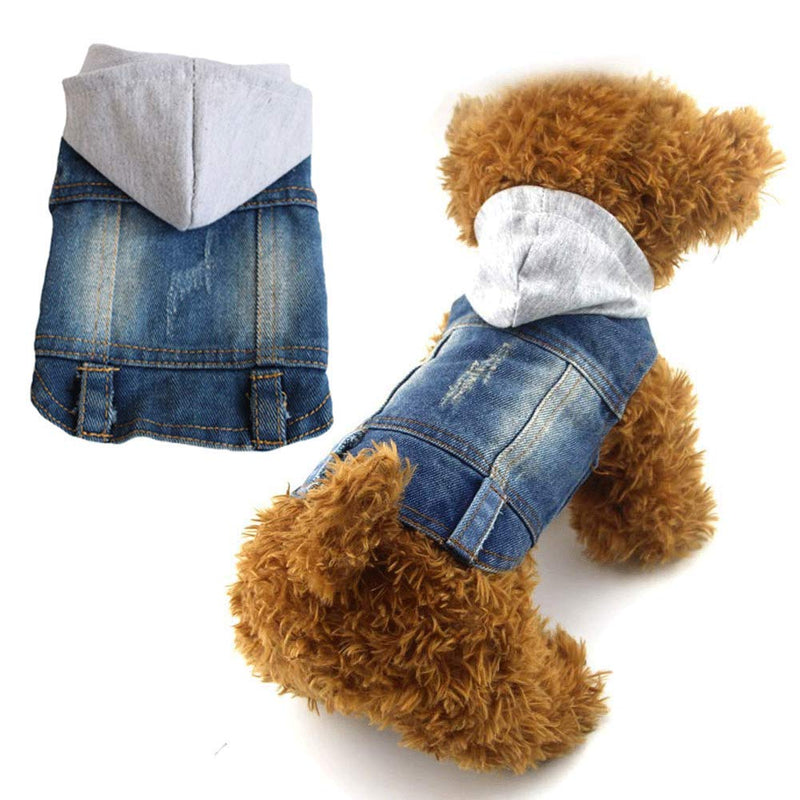 Tengzhi Dog Jeans Jacket Cat Dog Denim Vest Pet Hooded Cool Boys and Girls Coat Puppy Clothes for Small Medium and Large Dogs X-Small Gray Hat - PawsPlanet Australia