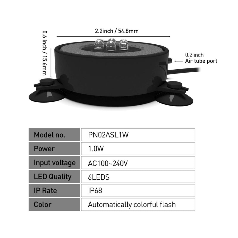 [Australia] - Aliyeah Aquarium Light Multi-Color Bubbling Stone Disk, LED Light with Fish Tank Bubbler , (2 Inches in Diameter) 2 inches 