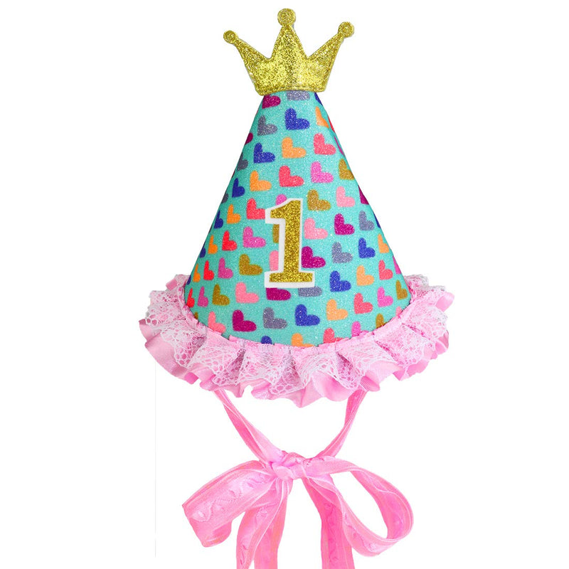 [Australia] - Aillion Dog Cat Pet Birthday Hat with Shiny Printed Hearts and Bowtie Collar B Green 