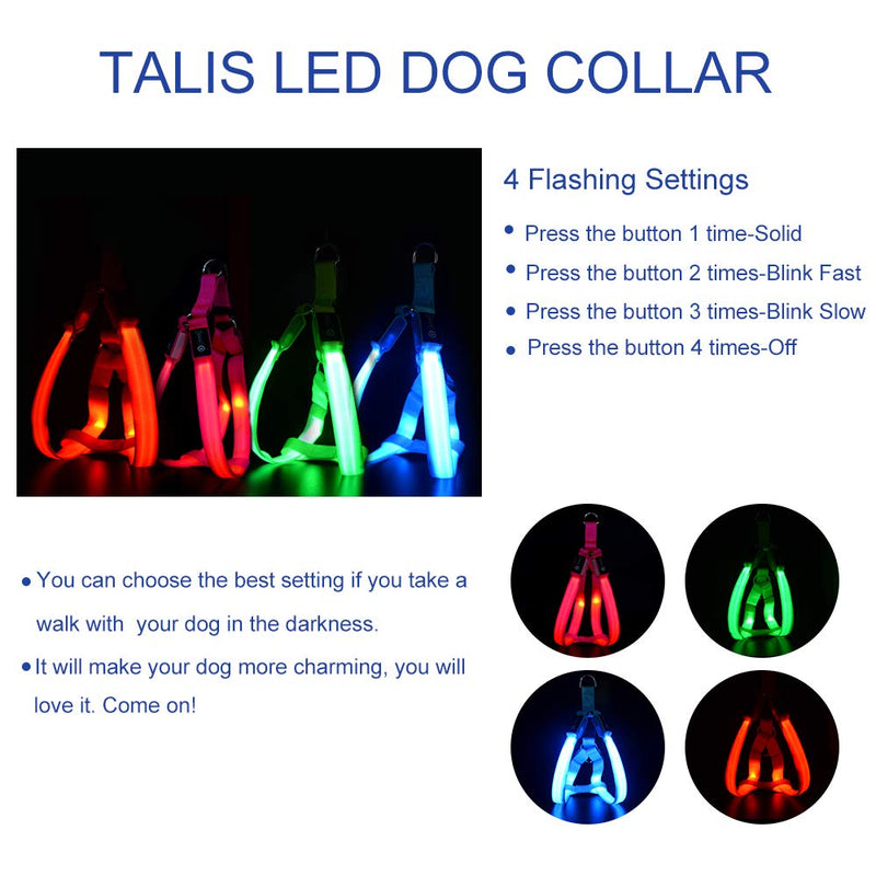 [Australia] - Talis LED Light-Up Dog Harness (Battery-Operated New Upgrade 2019) Pet Safety &Visibility at Night Waterproof Training Harness Fits for Small Medium Large Dogs 3 Flashing Modes Green 