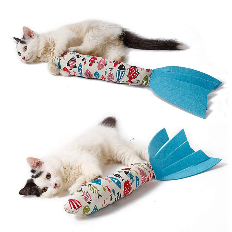 [Australia] - yanxi Catnip Toy Fish Cat Toys Cats Cushion Pillow with Noise Paper for Teeth Chewing Grinding Interactive Blue 