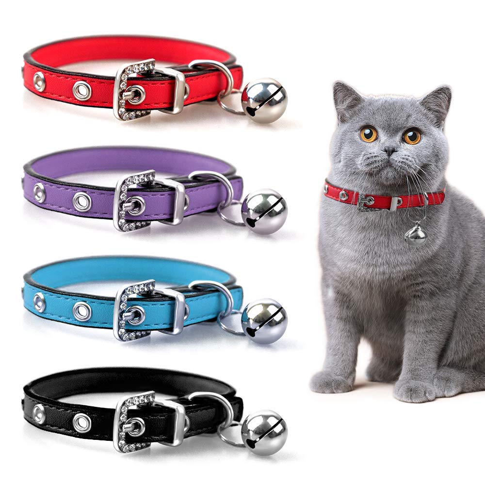 Luniquz PU Leather Crystal Pet Collar Cat Collar Small Dog Collar Belt Collar with Clamp Jewelry for Cats/Small Dogs/Small Pets - Red XS 7"-9" XS 7"-9" - PawsPlanet Australia