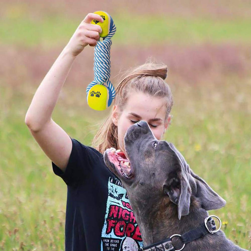 Tennis Ball Rope Dog Toy, Puppy Chew Toy for Teething, Interactive Rope Bone Dog Toys for Aggressive Chewers, Natural Cotton Dog Toys Indestructible for Small and Medium Dogs blue rope dog ball - PawsPlanet Australia