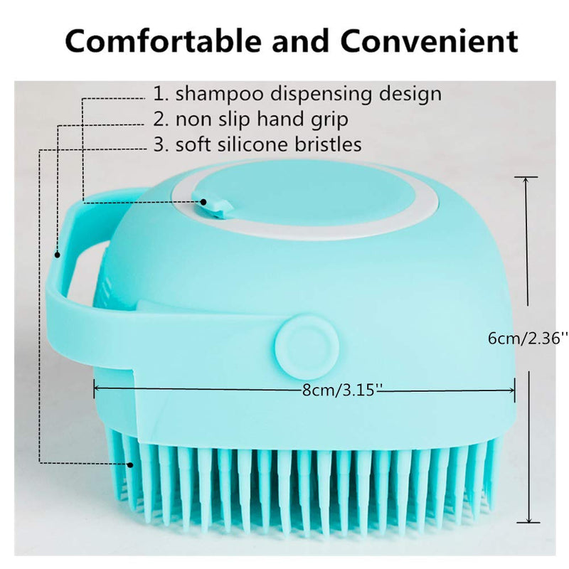 MISTHIS Dog Bath Brush, Pet Massage Brush Shampoo Dispenser, Soft Silicone Brush Rubber Bristle for Dogs and Cats Shower Grooming Blue - PawsPlanet Australia