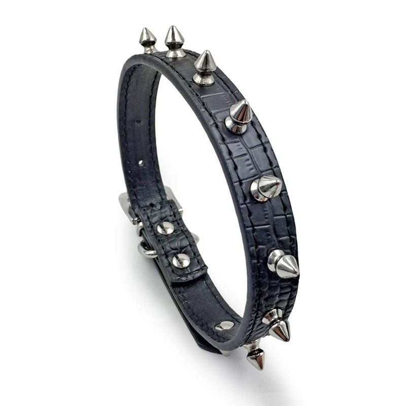 [Australia] - Enjoying Spiked Dog Collar Pet Leather Collars Puppy Collar XS: 8-11 inch Black 