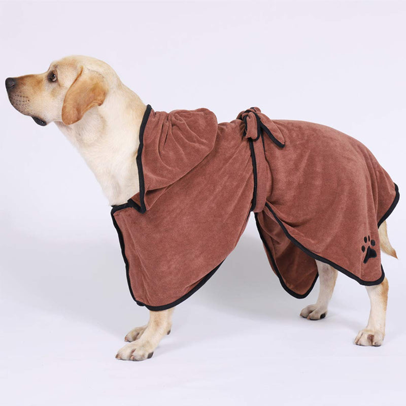 DBAILY Dog Bathrobe Towel, Dog Drying Coat with Adjustable Strap Microfibre Fast Drying Super Absorbent Pet Dog Cat Bath + 2pcs Pet Absorbent Towel for Dog 40cm Back Length (Brown S) - PawsPlanet Australia