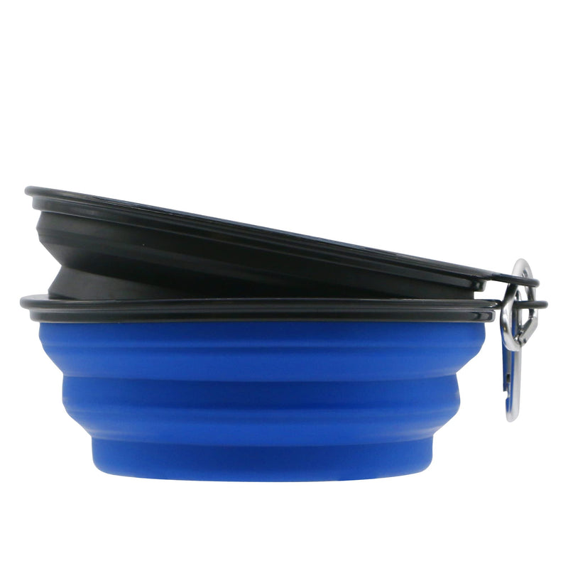 Sunlotus 2 Pack 650ml Collapsible Dog Bowl Portable Feeder for Dog Pet Food Water Bowl for Dog and Cat Extendable Pet Feeding Silicone Bowl with Hook (Blue+Black) 650 Millilitres Blue+Black - PawsPlanet Australia