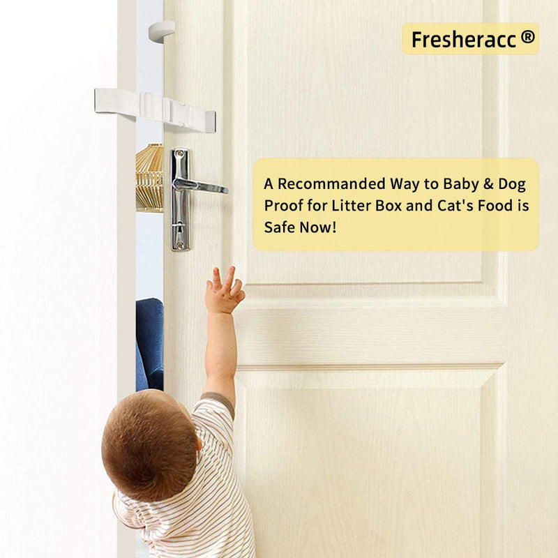 FresherAcc 2 Packs Adjustable Dog Proof Door Strap Latch Lock with Door Stopper, Reusable Cat Door Strap, Keep Dog Out of Litter Box Room and Cat Feeder, Install On Door Frame Only Without Damage White - PawsPlanet Australia