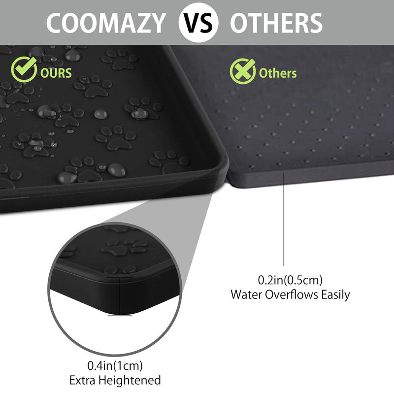 [Australia] - Coomazy Dog & Cat Food Mat, M (19"x12") L (24"x16") Silicone Waterproof Pet Feeding Bowl Dish Placement Tray with Raised Edges to Stop Cat Food Spills and Water Messes Out to Floor 19x12in Black 