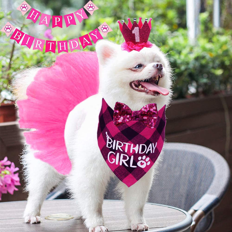 STMK Dog Birthday Outfit Girl, Dog Birthday Bandana Girl Tutu Skirt Birthday Number Crown Hat Bowtie Happy Birthday Banner for Pet Puppy Dog Birthday Party Supplies (Rose) - PawsPlanet Australia