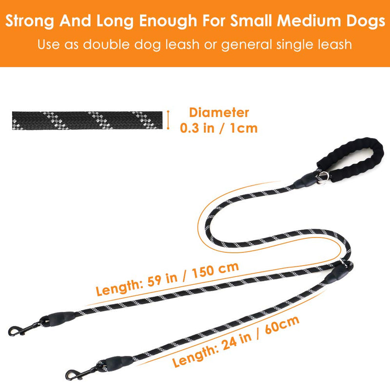 [Australia] - Lukovee Double Dog Leash Splitter, Dual Pet Leash Coupler Connect to Collar Harness Slideable Rope Dog Lead with Soft Padded Handle, No Tangle 360° Swivel Hook for 2 Dogs Walking Training 