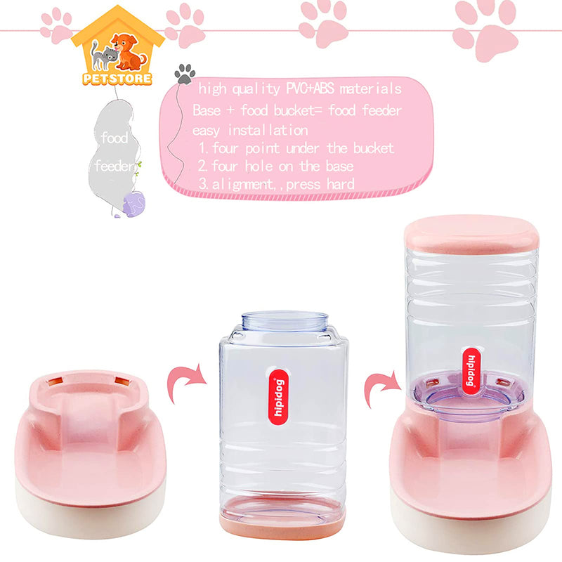 Happycat Pets Gravity Food and Water Dispenser Set,Small & Big Dogs and Cats Automatic Food and Water Feeder Set,Double Bowl Design for Small and Big Pets Pink and Green - PawsPlanet Australia