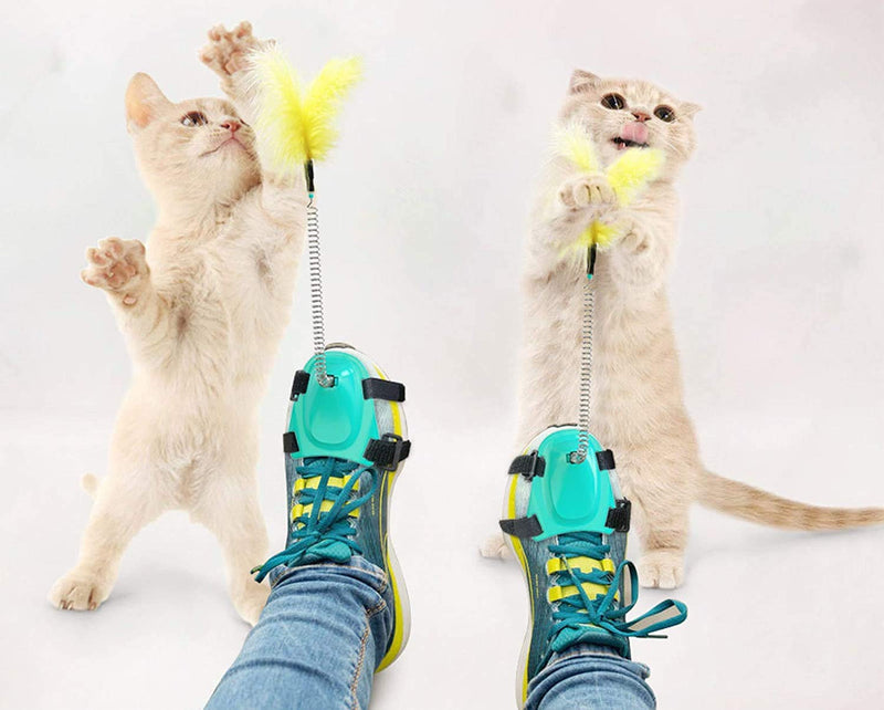 e-Times Cat Feather Toy, Interactive Cat Teaser Toy, Feet Control Cat Feather Wand, Tie on Shoes Free Your Hand to Play with Kitten. - PawsPlanet Australia