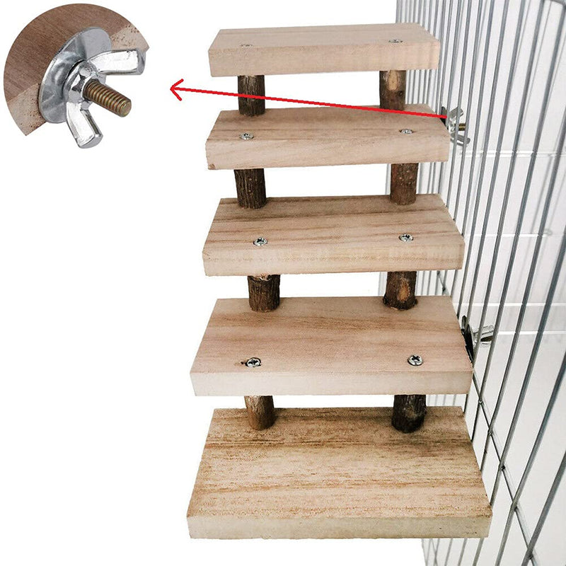 TeTupGa Natural Wooden Hamster Pet Cage Bird Platform Parrot Toy Climbing 5 Layers stair Ladder Accessories Bridge Springboard Training Tool - PawsPlanet Australia