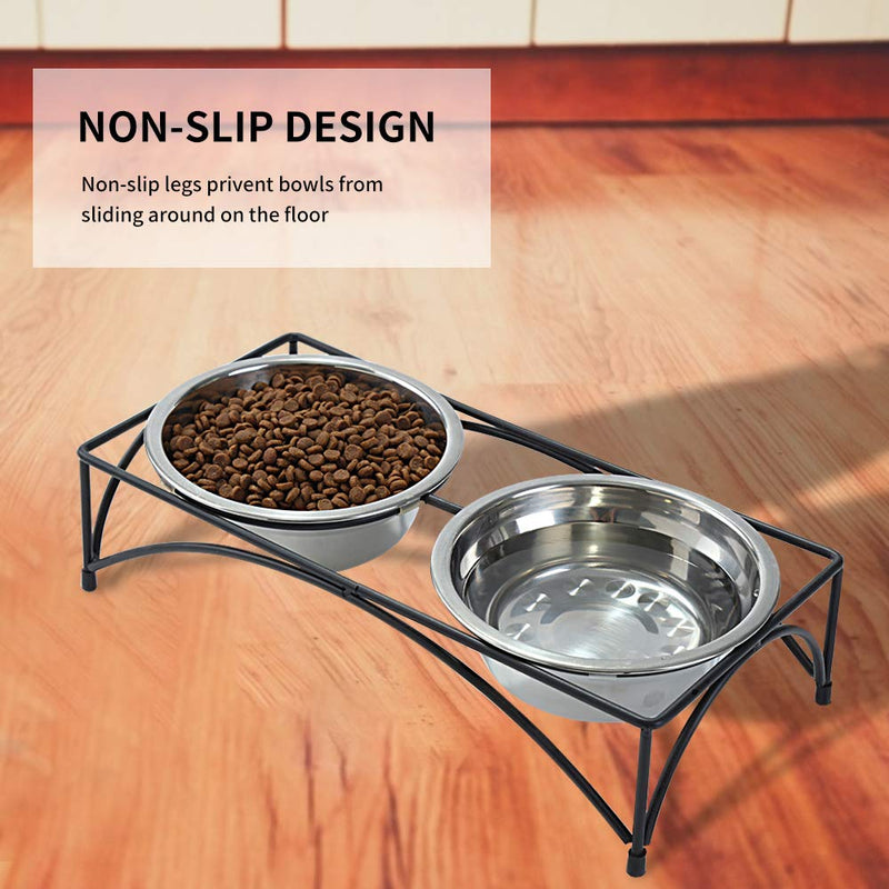 FOREYY Elevated Cat Bowls with 2 Ceramic Bowls and 2 Stainless Steel Bowls,Raised Cat Food Water Bowl with Iron Stand,Porcelain Pet Dishes for Cats and Small Dogs,16 Ounces,Dishwasher Safe - PawsPlanet Australia