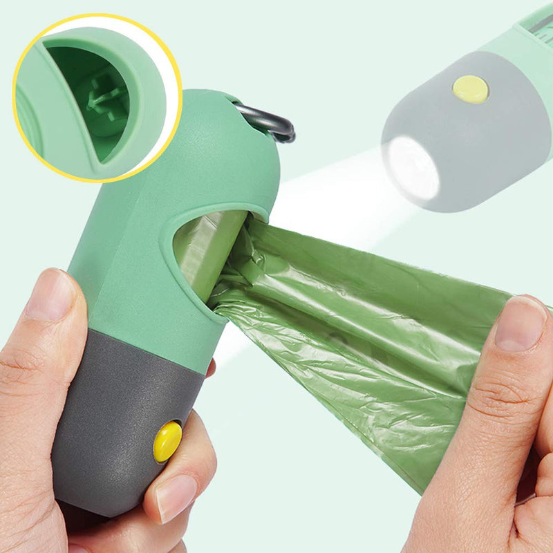 Dog Poo Bag Holder with Built-in LED Torch and Metal Clip for Lead, Each Poo Bag Dispenser Includes 15 Dog Poo Bags (1, Mint Green) 1 - PawsPlanet Australia