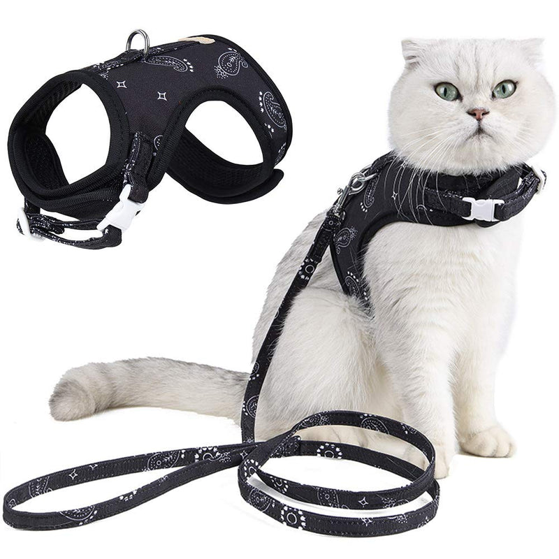 Cat Harness and Lead Set Escape Proof, Adjustable Soft Leash, Medium Large Cat, Safety Cat Walking Jacket, Best for Cat Kitten Training Walking - Black, S - PawsPlanet Australia