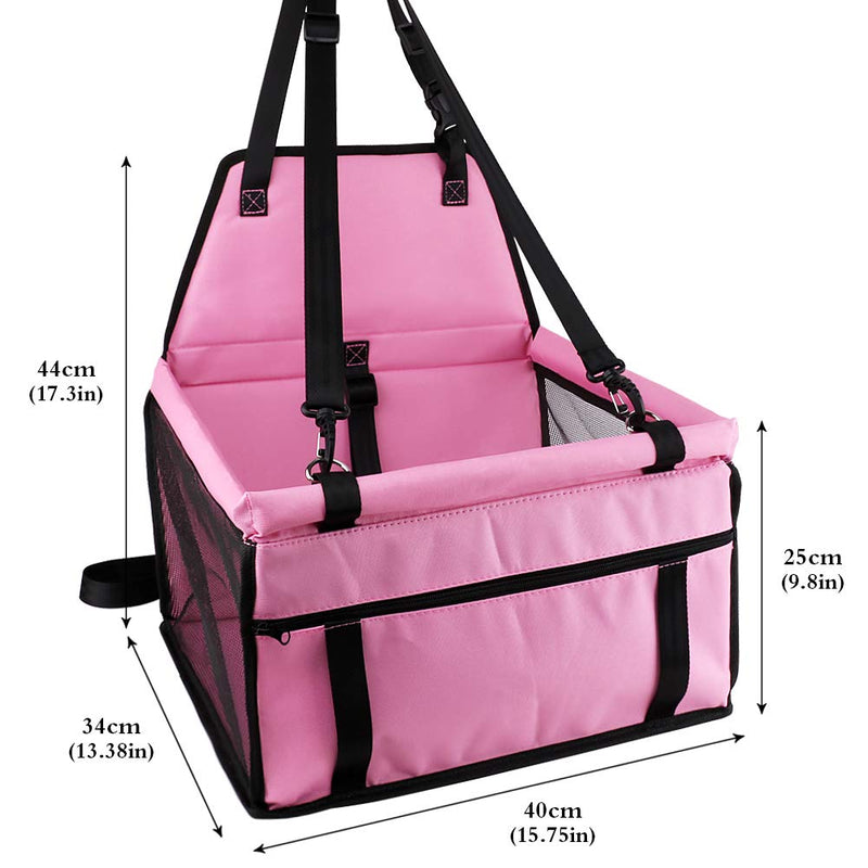 [Australia] - Petbobi Pet Reinforce Car Booster Seat for Dog Cat Portable and Breathable Bag with Seat Belt Dog Carrier Safety Stable for Travel with Clip on Leash and Storage Package Pink 