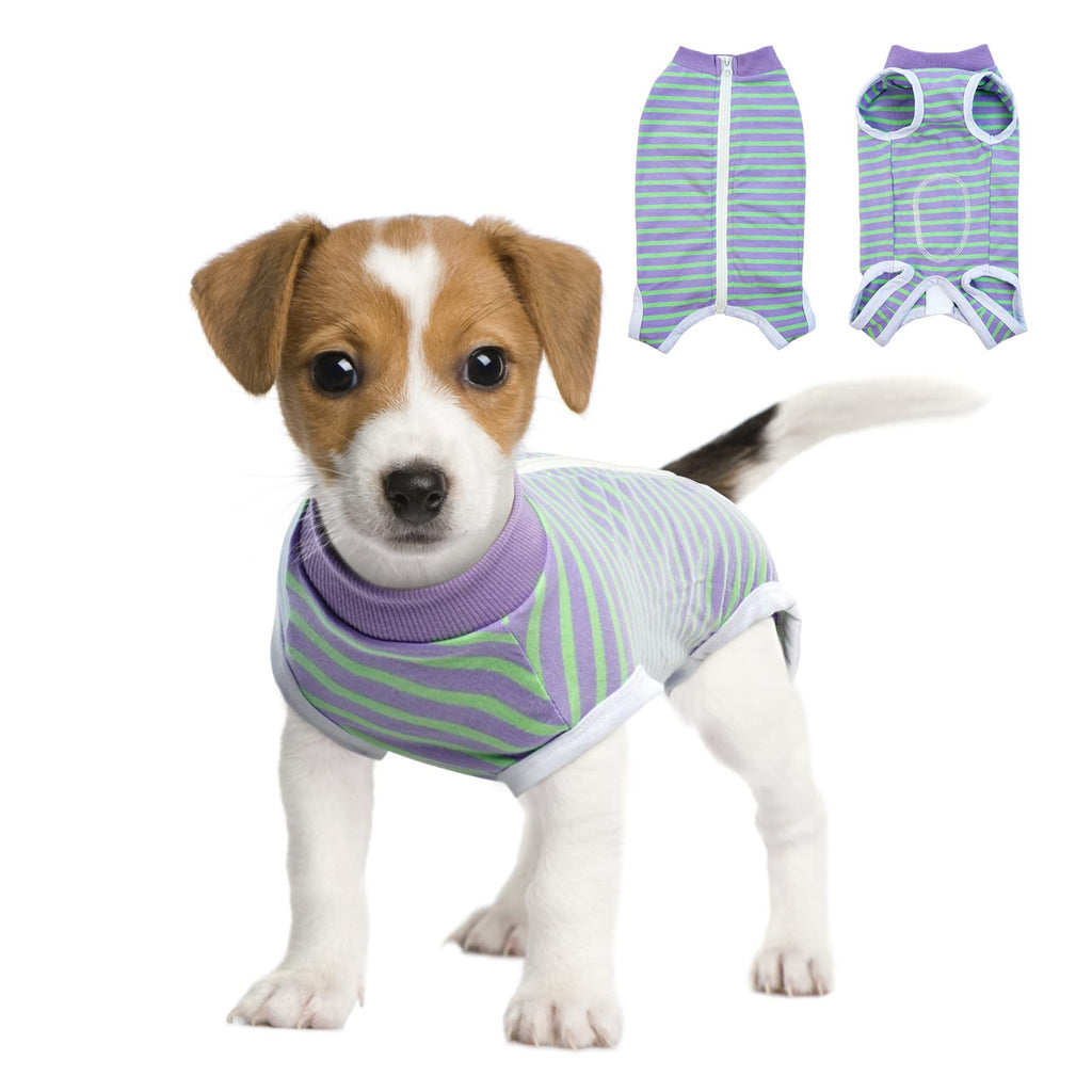 BRKURLEG Dog Recovery Suit After Surgery,Surgical Shirts Spay Suit for Female Male Dog, Striped Puppy Doggy Onesie Snugly Vest for Abdominal Wounds Anti-Licking, Zipper Closure Cat Neutering Suit Small Purple Stripes - PawsPlanet Australia