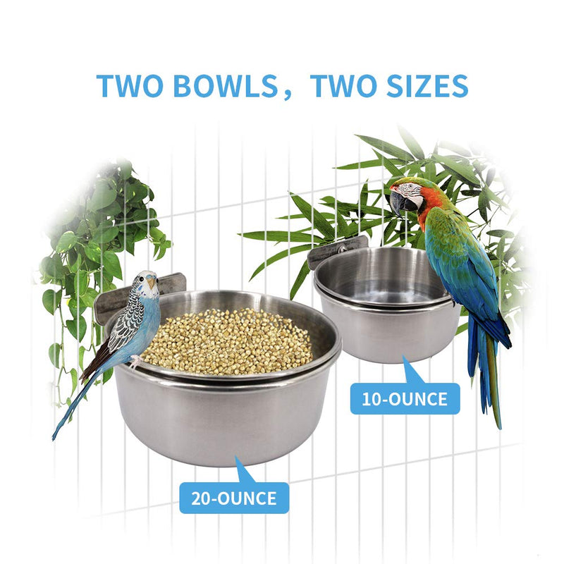 [Australia] - Bird Feeding Dish Cups,Parrot Feeding Bowl Clamp Holder,10-16oz Stainless Steel Coop Cups,Bird Cage Food & Water Bowl for Small Animal Parakeet Conure Cockatiels Budgie Chinchilla Lovebird 2-Pack 