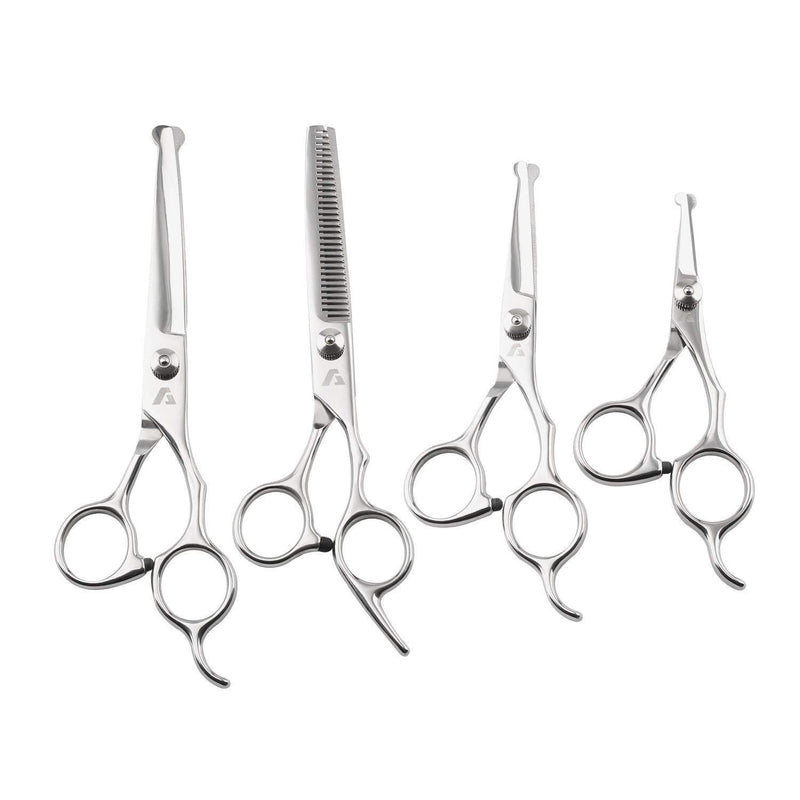 AUGYMER Dog Grooming Scissors Kit, Rounded Tips 5 PCS Curved Pet Grooming Scissors for Cats Dogs Stainless Steel Scissor for Body Face Ear Nose Paw - PawsPlanet Australia