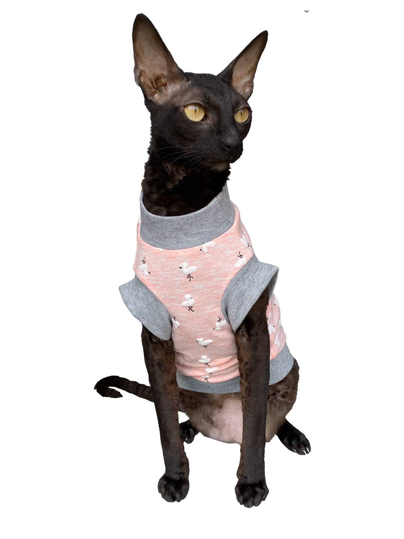 [Australia] - Kotomoda Hairless Cat's Cotton Stretch T-Shirt Small Flamingo for Sphynx Cats Medium 