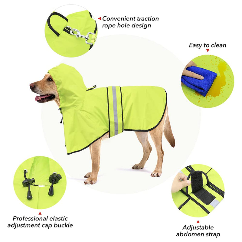 Ezierfy Waterproof Reflective Dog Raincoat- Adjustable Pet Jacket, Lightweight Dog Hooded Slicker Poncho for Small to X- Large Dogs and Puppies Neon Green - PawsPlanet Australia