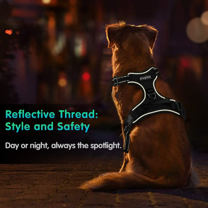 Eagloo No Pull Dog Harness Large Black, Front Clip Vest Harness Dog Car Harnesses with Handle Puppy Chest Padded Adjustable Reflective Breathable Mesh Lightweight Easy Control for Outdoor Walking - PawsPlanet Australia