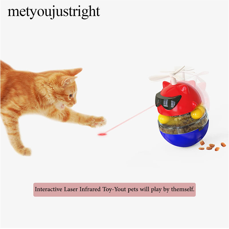 metyoujustright Red Laser Pointer Cat Toy,5 in 1 Cats Toy,Interactive Cat Laser Toy with Propeller,Tumbler Pets Toy with Slow Feeder Design,Funny Track Roller Cat Toy with Two Balls - PawsPlanet Australia