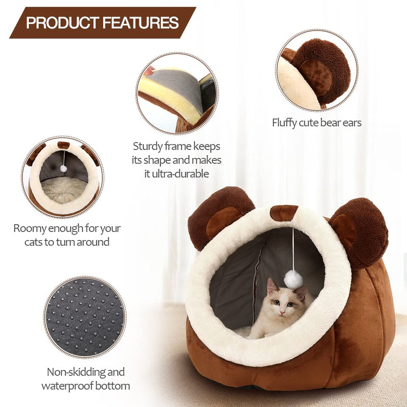 Cat Beds for Indoor Cats - Cat Bed Cave with Removable Washable Cushioned Pillow, Soft Plush Premium Cotton No Deformation Pet Bed, Roomy Bear Cat House Design, Multiple Sizes Small - PawsPlanet Australia