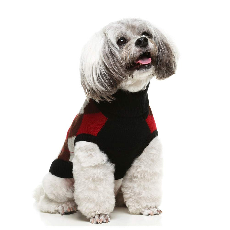 PAWCHIE Classic Dog Sweater Knit Turtleneck, Plaid Knitwear Sweaters, Warm Clothes for Small to Large Dogs S/M Black & Red - PawsPlanet Australia