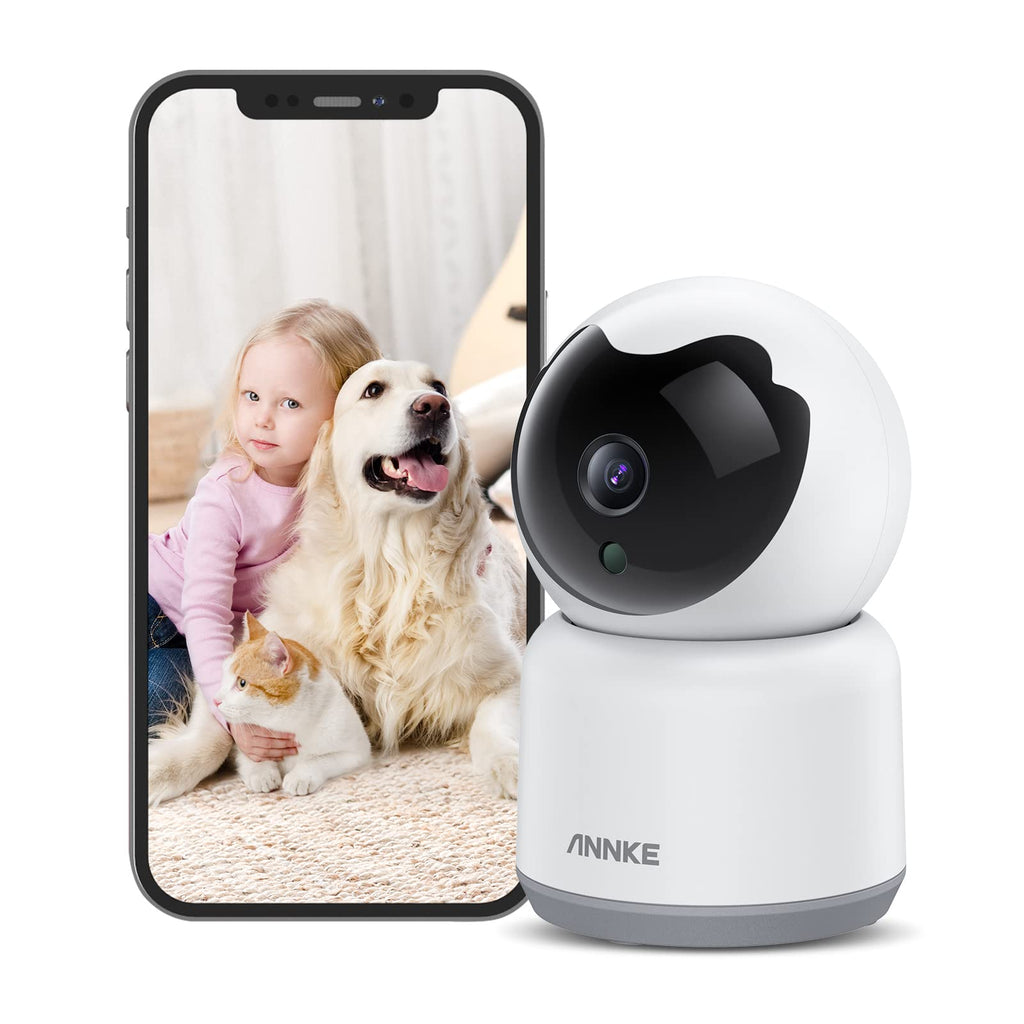 ANNKE Crater 2 WiFi IP surveillance camera swivels 360°, 3MP WiFi baby/pet monitor indoor with 2-way audio, motion detection smart camera, cloud & SD card storage, compatible with Alexa White - PawsPlanet Australia