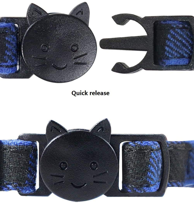 Quick Release Cat Collar with Bell and Bow Tie, Cute Plaid Patterns, 2 Pack Kitty Safety Collars (blue) blue - PawsPlanet Australia