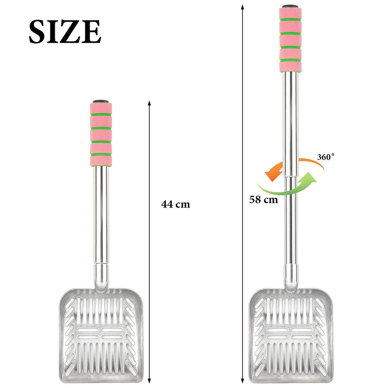 Cat Litter Scoop ，Extendable Stainless Steel Cat Litter Scoop with Deep Shovel and Long Handle, Non-Stick Cat Litter Sifter with Foam Padded Grip Handle, No Bending Back Heavy Duty Cat Litter Scooper Pink - PawsPlanet Australia