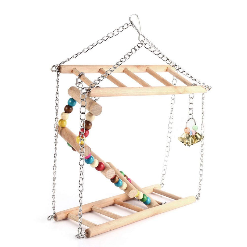 Parrot Hanging Bridge Delaman Toy FUUNY Hammock Pet Hanging Ladder Bridge Steps Stairs Climbing Swing Double-Layer Wood Hamster Cage Parrot - PawsPlanet Australia