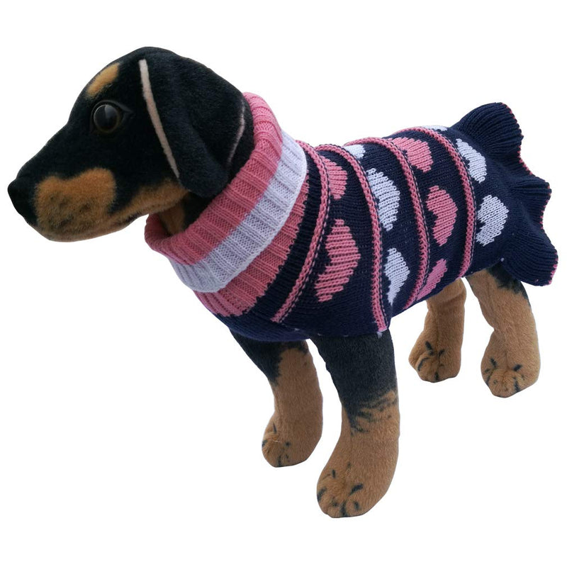 [Australia] - Jecikelon Pet Dog Long Sweaters Dress Knitwear Turtleneck Pullover Warm Winter Puppy Sweater Long Dresses X-Small Navy Heart 