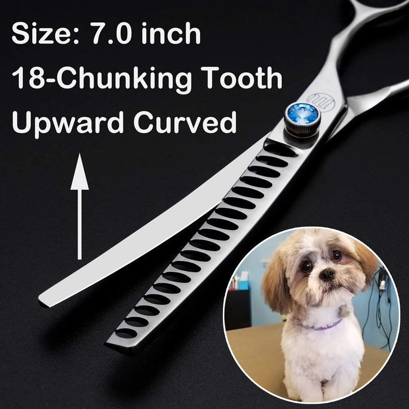 [Australia] - Moontay Professional 7.0" Dog Grooming Chunkers Scissors, Upward Curved Pets Grooming Thinning/Blending Shears - Japan 440C Stainless Steel for Pet Groomers or Family DIY Use 7.0 inches 18 Teeth 