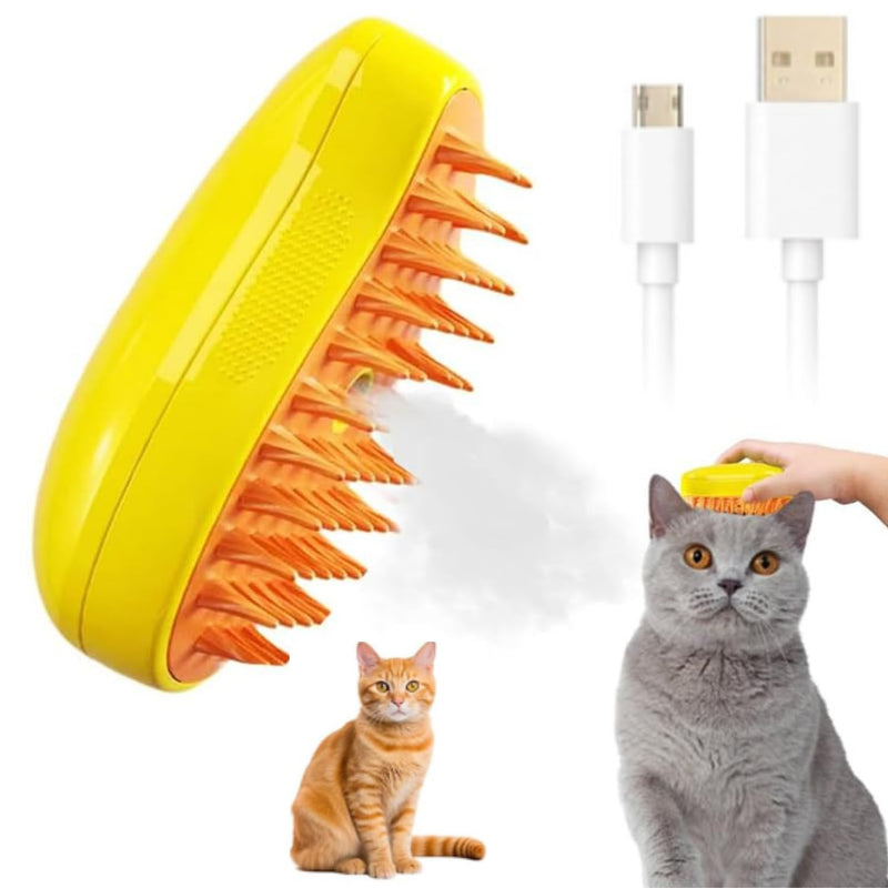 Steamy Cat Brush,Upgraded 3 in 1 Multifunctional Cat Steamer Brush,Self Cleaning Steam Cat Brush for Massage, Silicone Steam Pet Brush for Removing Tangled And Loosse Hai(yellow) Yellow - PawsPlanet Australia