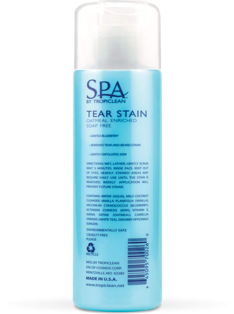 SPA by TropiClean Tear Stain Remover for Pets - Cleansing - Soothes, Exfoliates, Hydrates; For Dogs and Cats; Environmentally Safe, Cruelty Free - Oatmeal and Blueberry, 236 ml 236 ml (Pack of 1) - PawsPlanet Australia
