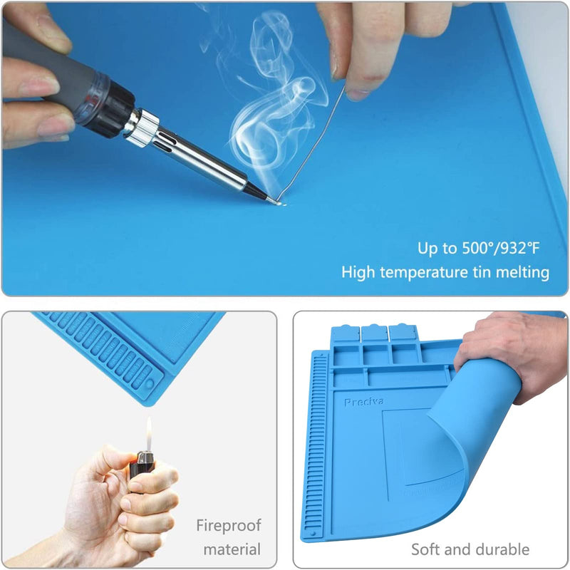 Preciva Silicone Mat 500℃ Heat-Resistant Magnetic Work Mat Work Pad Repair Mat Soldering Mat Antistatic for Soldering Guns, Hot Guns - 45x 30cm Blue - PawsPlanet Australia