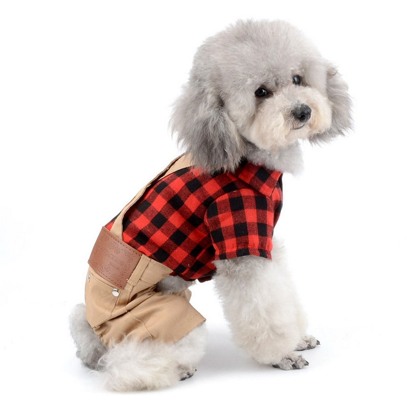 [Australia] - SELMAI Dog Overall Pet Clothes for Small Dog Red Plaid Button Down with Khaki Bib Pants Outfits Soft Breathable Onesies Jumpsuit for Puppy Boys Cat Apparel for Walking Outdoor Spring Autumn M 