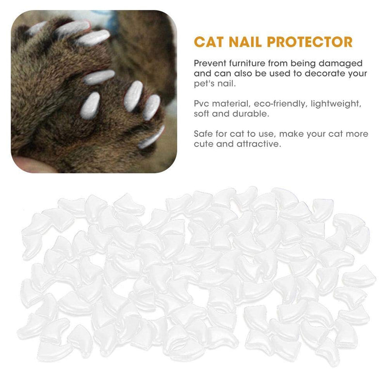 Cat Nail Caps, 100 Pieces Soft Cat Nail Protectors with Glue for Cats Kitten Safe Anti Scratch(White L) - PawsPlanet Australia