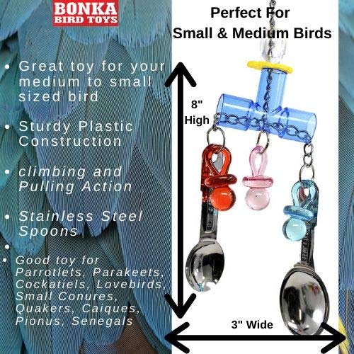 [Australia] - Bonka Bird Toys 1975 Small Spooner Bird Toy Parrot cage Toy Cages Cockatiel Conure African Grey. Quality Product Hand Made in The USA. 