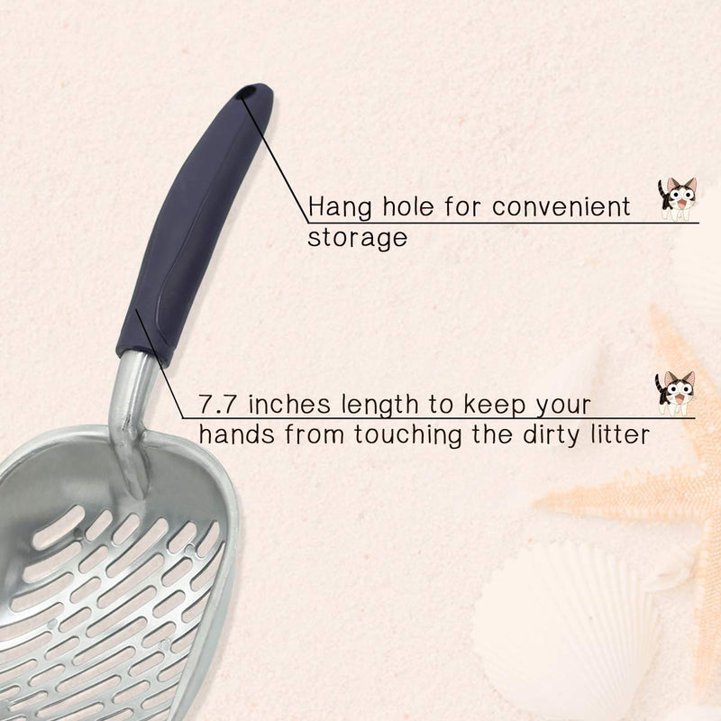 [Australia] - Vivaglory Cat Litter Scoop, Heavy Duty Metal Litter Scoop, Sifter with Deep Shovel and Ergonomic Long Handle, Jumbo Size Navy Blue Diagonal Slots--5mm 