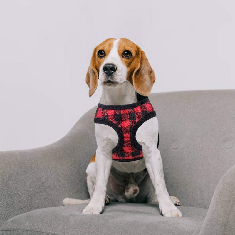 [Australia] - PAWCHIE Small Dog Harness and Leash Set Plaid Plush Puppy Harness for Small Dogs, Cats, Puppies Medium 
