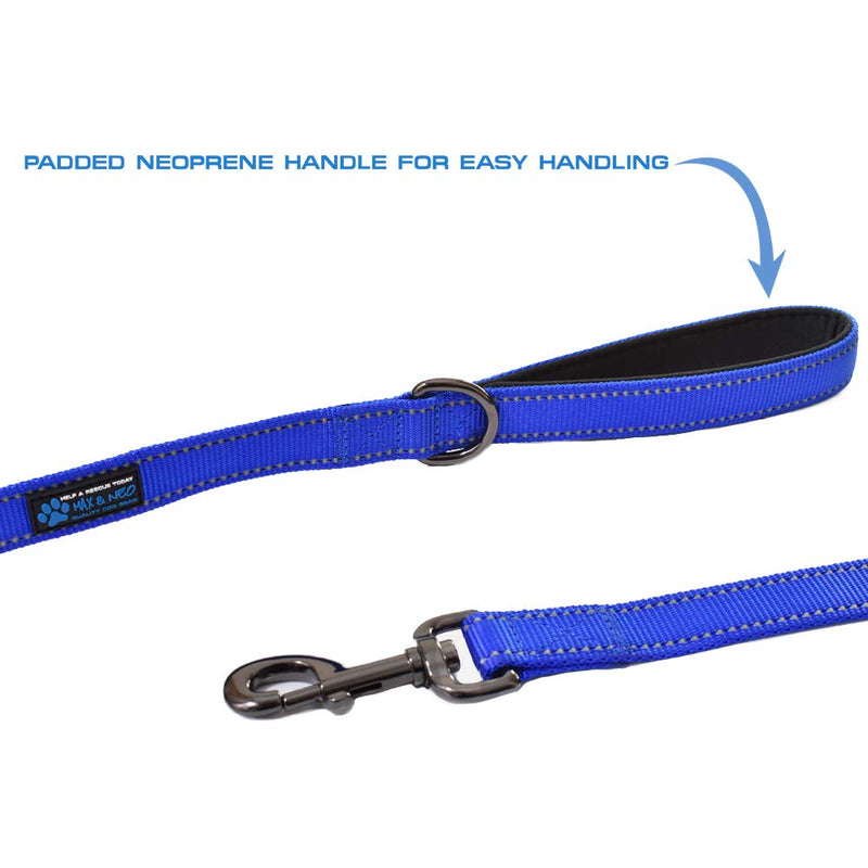 Max and Neo Double Handle Traffic Dog Leash Reflective - We Donate a Leash to a Dog Rescue for Every Leash Sold 4 FT Blue - PawsPlanet Australia