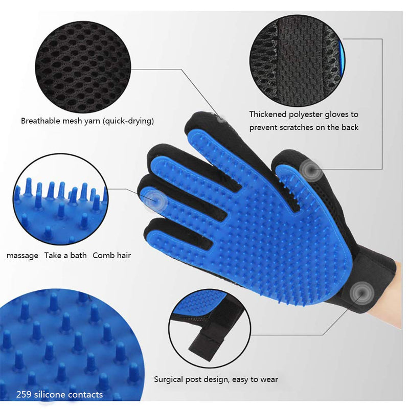 weiyun [Upgrade Version] Pet Grooming Glove Hair Remover Brush Gentle Deshedding Efficient Pet Mitt Pet Massage Gloves Left & Right Hand Draw Dogs Cats Horses Long Short Brush 1Pair (Blue) - PawsPlanet Australia